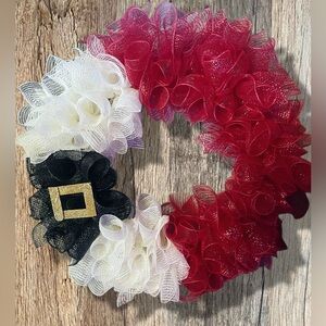 Handmade Santa Themed Mesh Ribbon Wreath